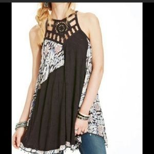 Free People dress tunic crochet cage neck size small